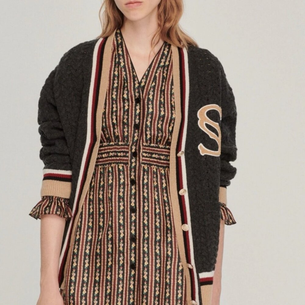 NWOT Sandro Karma Printed Long Sleeve Silk Floral Mini Dress $545